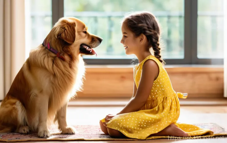 동물과의 교감 교육 - Prompt 1: A Gentle Moment of Empathy and Care**