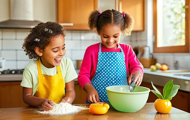 유아기 창작 활동 지도 - **Prompt:** A vibrant and joyful scene of three children (aged approximately 4-7 years old) engaged ...