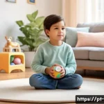 Home 18 기질별 맞춤 양육법 - A warm, cozy family living room scene featuring a sensitive child with a calm expression, sitting qu...