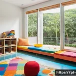 Home 17 유아기 환경 조성 원리 - A bright and cheerful playroom designed for a young child in Brazil, featuring low, rounded-edge woo...